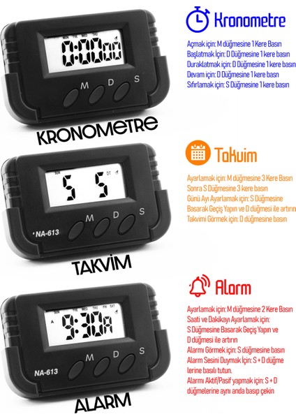 Pomodoro Öğrenci Saati Kronometreli Alarmlı Takvimli Dijital Ders Çalışma Saati Masa Oto Saati