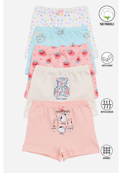 Özkan 41602 5'li Paket Kız Çocuk Karışık Renkli Desenli Pamuklu Yumuşak Rahat Şort Boxer fiyatları