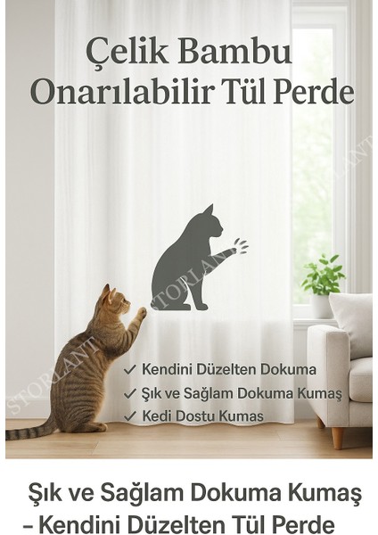 Çelik Bambu Onarılabilir Tül Perde – Şık ve Sağlam Dokuma Kumaş -Kendini Düzelten Tül Perde