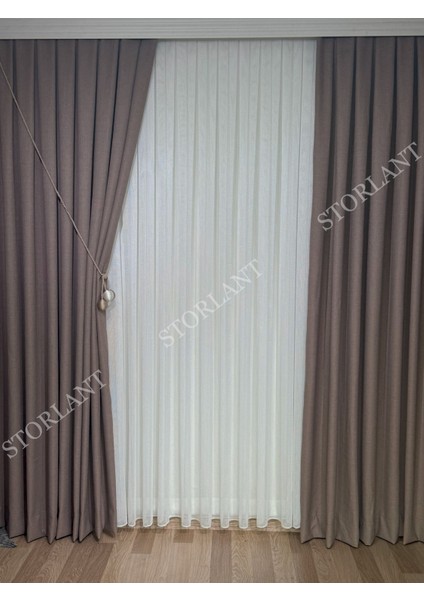 Keten Foldet Fon Perde L 1/3 Sık Pile L Aksesuar Hediyeli L Tek Kanat