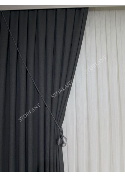 Keten Foldet Fon Perde L 1/3 Sık Pile L Aksesuar Hediyeli L Tek Kanat