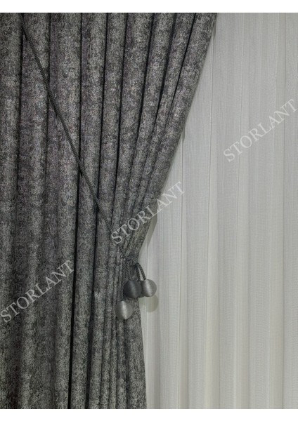 Yaldız Efektli Simli Fon Perde L 1/3 Sık Pile L Aksesuar Hediyeli L Tek Kanat