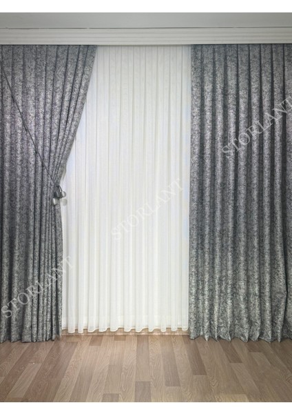 Yaldız Efektli Simli Fon Perde L 1/3 Sık Pile L Aksesuar Hediyeli L Tek Kanat