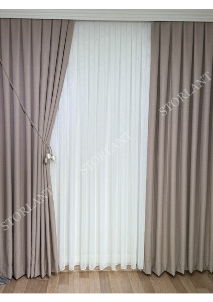 Keten Foldet Fon Perde L 1/3 Sık Pile L Aksesuar Hediyeli L Tek Kanat