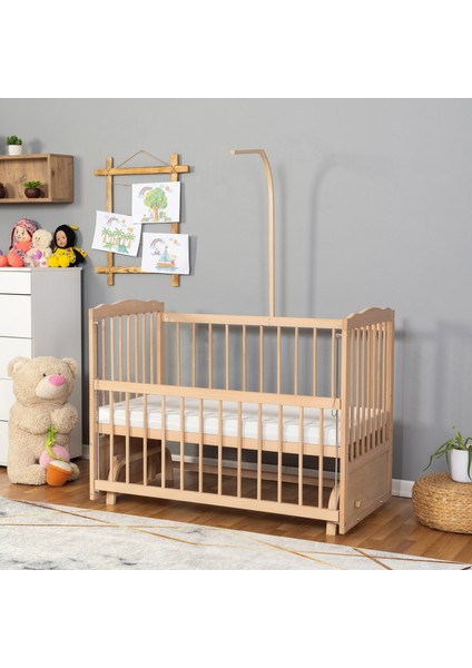 Ahşap Organik Beşik Anne Yanı Beşik 3 Kademeli Lüx Bebek Beşiği 60 x 120 cm ve Soft Fermuarlı Terletmez Kumaşlı Yatak