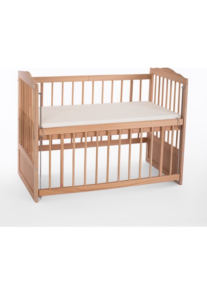 Ahşap Organik Beşik Anne Yanı Beşik 3 Kademeli Lüx Bebek Beşiği 60 x 120 cm ve Soft Fermuarlı Terletmez Kumaşlı Yatak