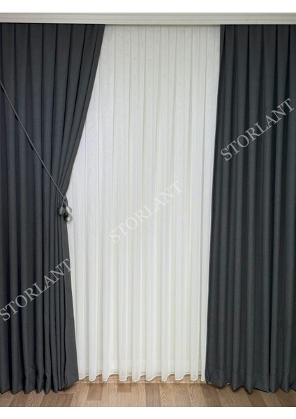 Keten Foldet Fon Perde L 1/3 Sık Pile L Aksesuar Hediyeli L Tek Kanat