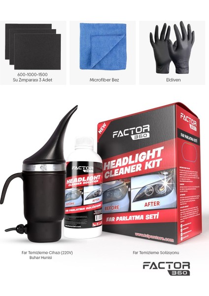 Factor 360 Far Temizleme ve Parlatma Seti (Headlıght Cleaner Kıt)