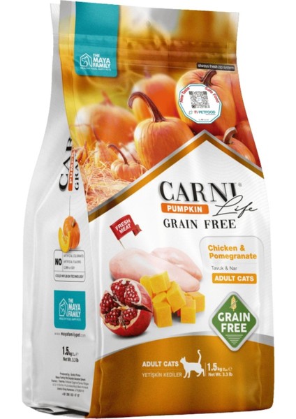 Carni Life Pumpkin Tahılsız Yetişkin Kedi Tavuk &Nar 1,5 Kg