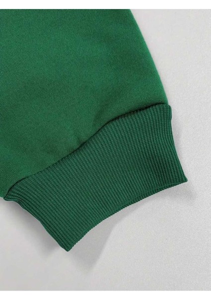 Gooroe Geoaeg Baskılı Kapüşonlu Cepli Içi Yünlü Yeşil Sweatshirt modelleri