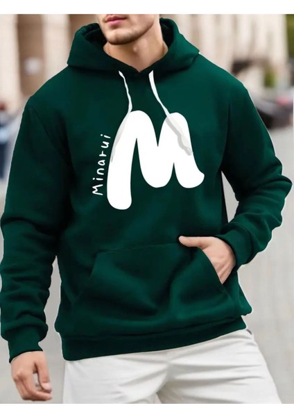 Minarui Baskılı Yumuşacık Içi Yünlü 2 Iplik Şardonlu Kapüşonlu Cepli Sweatshirt