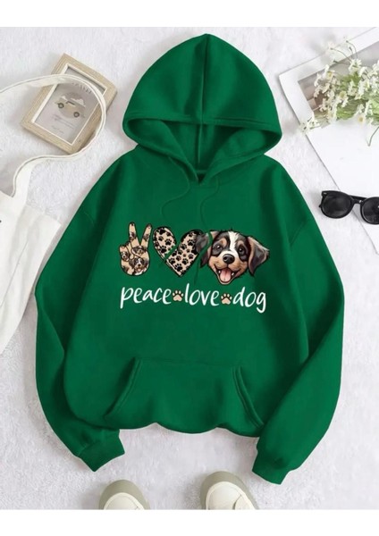 Sevimli Köpek Leopar Kalpli Baskılı 2 Iplik Şardonlu Kapüşonlu Cepli Sweatshirt