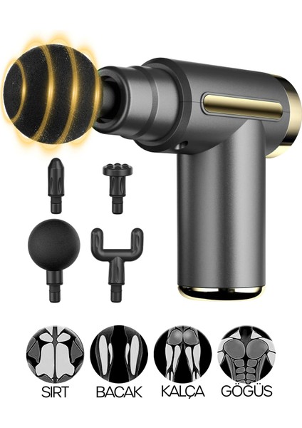 6 Mod Masaj Taancası Sporcu Masaj Aleti 4 Başlıklı Şarjlı Titreşimli Sporcu Masaj Aleti Gri 2028