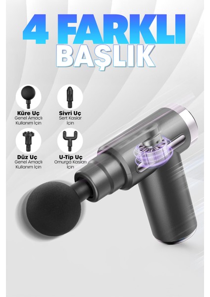 6 Mod Masaj Taancası Sporcu Masaj Aleti 4 Başlıklı Şarjlı Titreşimli Sporcu Masaj Aleti Gri 2028 modelleri