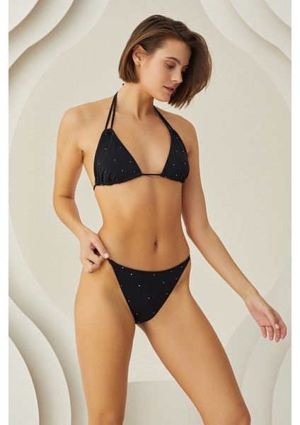 Siyah Taşlı Bikini Takım