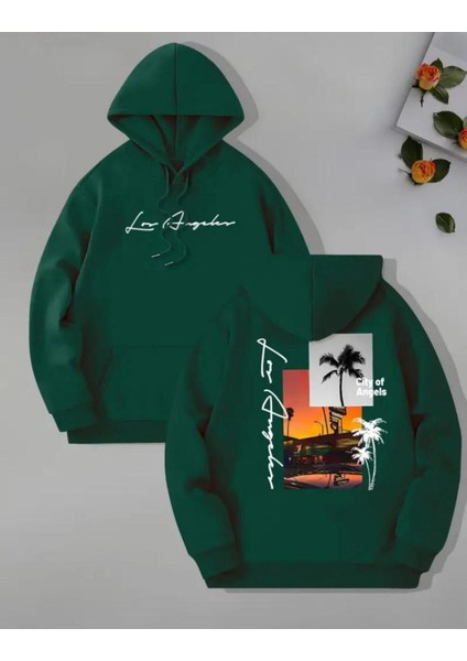 Arka Ön Baskılı City Of Angeles Cepli Kapüşonlu Sweatshırt