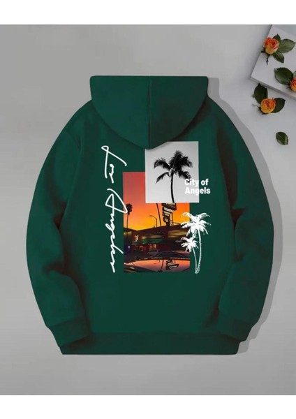 Arka Ön Baskılı City Of Angeles Cepli Kapüşonlu Sweatshırt modelleri