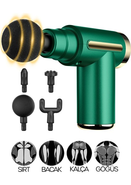 6 Mod Masaj Taancası Sporcu Masaj Aleti 4 Başlıklı Şarjlı Titreşimli Sporcu Masaj Aleti Yeşil 2028