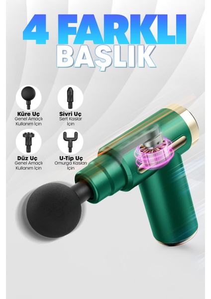 6 Mod Masaj Taancası Sporcu Masaj Aleti 4 Başlıklı Şarjlı Titreşimli Sporcu Masaj Aleti Yeşil 2028 modelleri