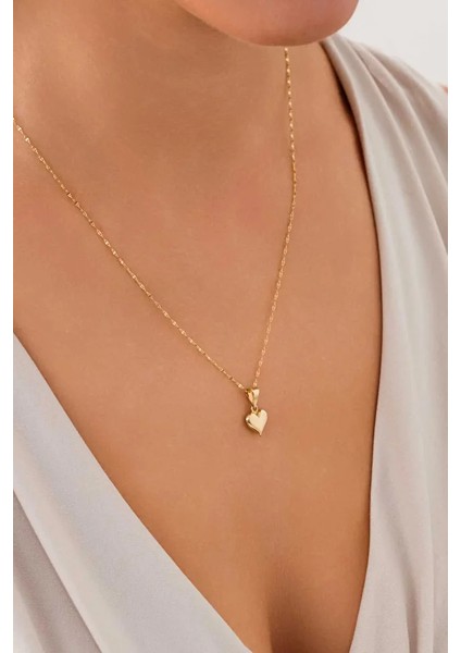 14 Ayar Altın Bombeli Kalp Kolye