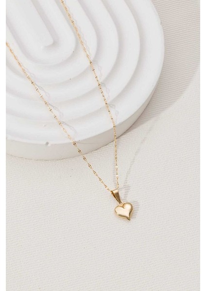 14 Ayar Altın Bombeli Kalp Kolye modelleri