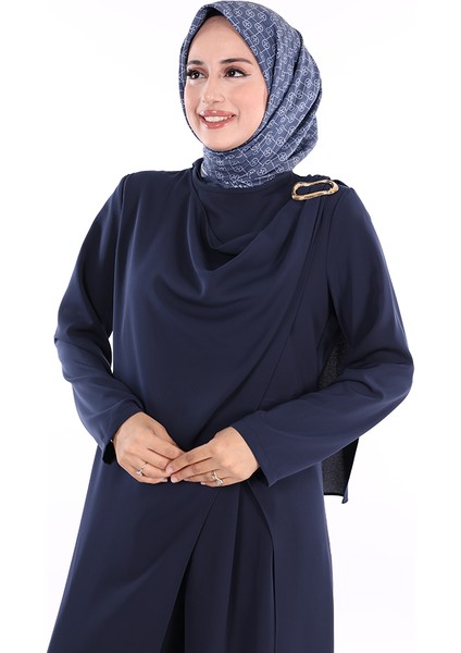 Tek Omuz Gold Toka Detaylı Tunik Pantolon Takım 8698 Lacivert fırsatları