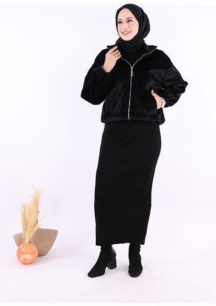 Kısa Angora Mont 70028 Siyah fiyatları