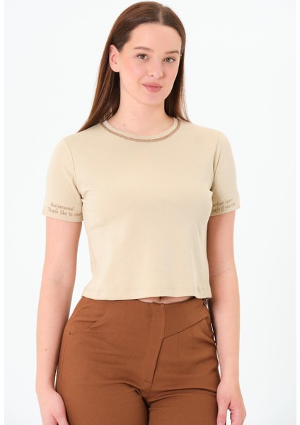 Karyoka Dikişli Tshirt Bej modelleri