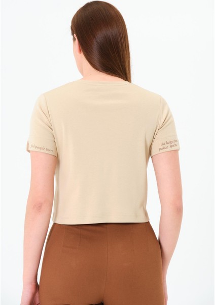 Karyoka Dikişli Tshirt Bej fırsatları