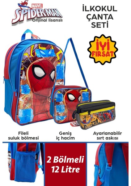 Örümcek Adam Lisanslı Erkek Beslenmeli Ilkokul Sırt Çantası Kalem Kutusu Hediyeli