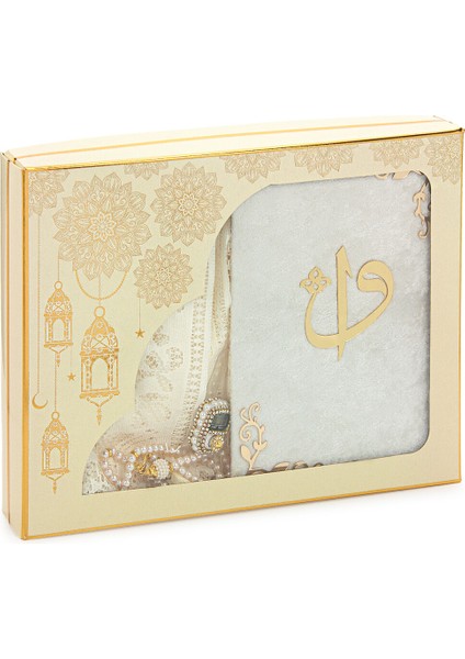 6 Parça Gelin Çeyizlik Seccade Seti Hediyelik Şal Tesbih Zikirmatik Kuranı Kerim Seti Beyaz fiyatları