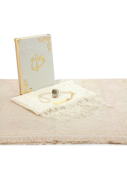 6 Parça Gelin Çeyizlik Seccade Seti Hediyelik Şal Tesbih Zikirmatik Kuranı Kerim Seti Beyaz modelleri