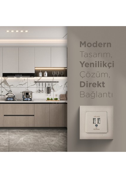 Eqona Metalik Bej 2 USB Çıkışlı Şarj Prizi 5V 2.1A modelleri