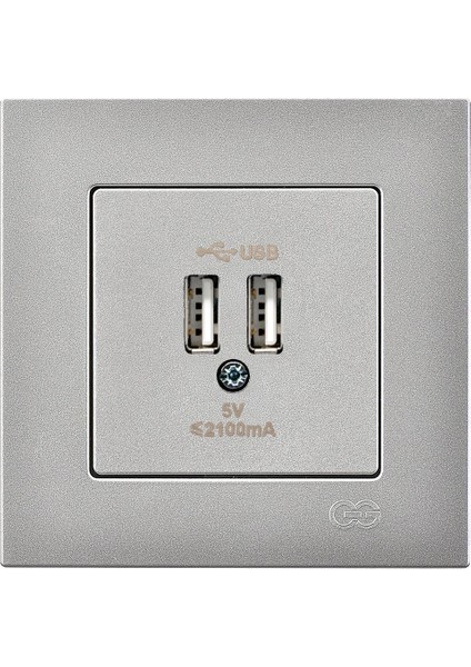 Eqona Gümüş 2 USB Çıkışlı Şarj Prizi 5V 2.1A