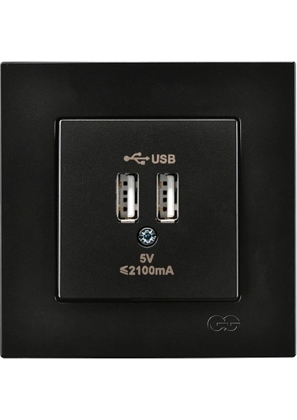 Eqona Metalik Siyah 2 USB Çıkışlı Şarj Prizi 5V 2.1A