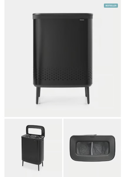 Bo Matt Black Plastik Kapaklı Çamaşır Sepeti 2X45L fiyatları