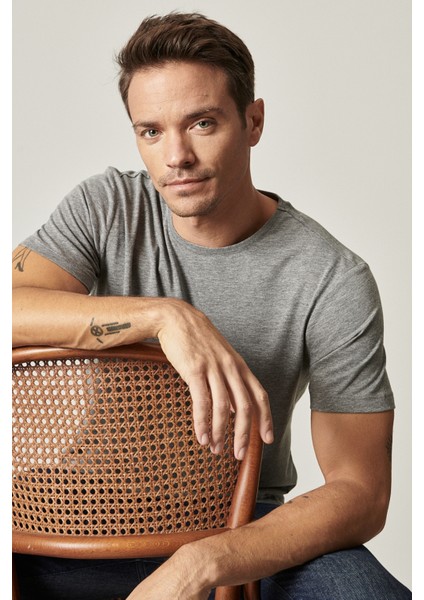 AC&Co / Altınyıldız Classics Erkek Sıyah-hakı-grı Melanj Slim Fit Dar Kesim Bisiklet Yaka 3'lü %100 Pamuk Tişört Paketi indirimleri