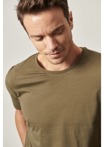 AC&Co / Altınyıldız Classics Erkek Sıyah-hakı-grı Melanj Slim Fit Dar Kesim Bisiklet Yaka 3'lü %100 Pamuk Tişört Paketi