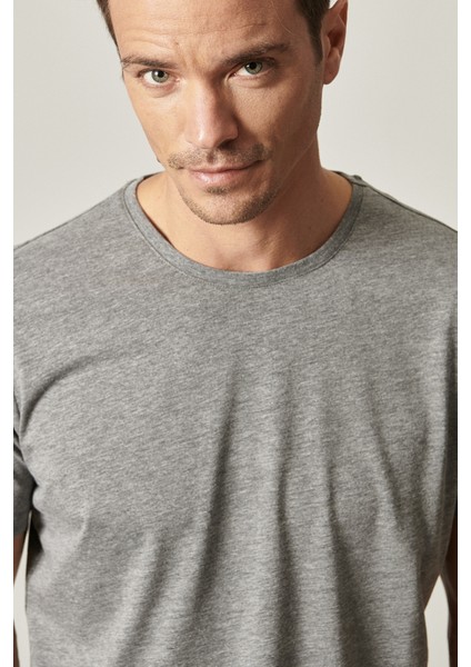 AC&Co / Altınyıldız Classics Erkek Sıyah-hakı-grı Melanj Slim Fit Dar Kesim Bisiklet Yaka 3'lü %100 Pamuk Tişört Paketi