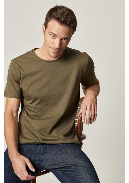 AC&Co / Altınyıldız Classics Erkek Sıyah-hakı-grı Melanj Slim Fit Dar Kesim Bisiklet Yaka 3'lü %100 Pamuk Tişört Paketi