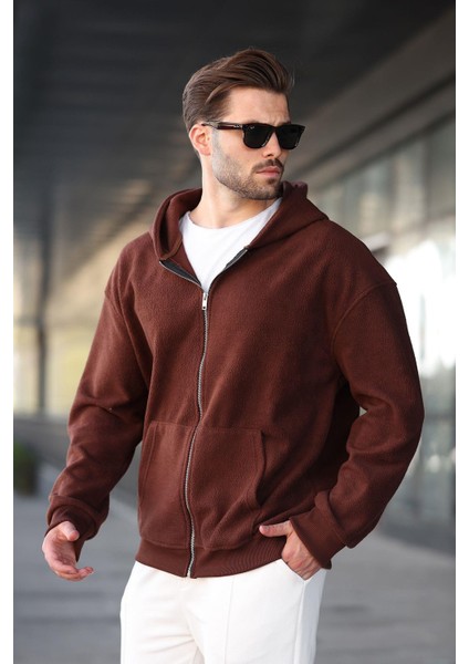 Acı Kahve Kapüşonlu Erkek Polar Hırka E7168