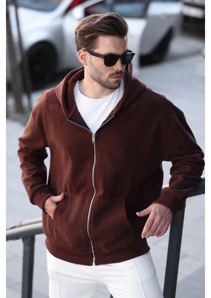 Acı Kahve Kapüşonlu Erkek Polar Hırka E7168 fiyatları