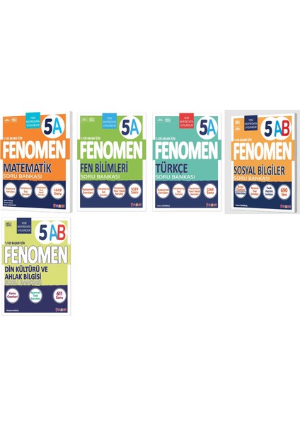 Fenomen Okul 2025 5. Sınıf Matematik + Türkçe + Fen + Sosyal + Din A Soru Seti 5 Kitap Güncel Müfredat