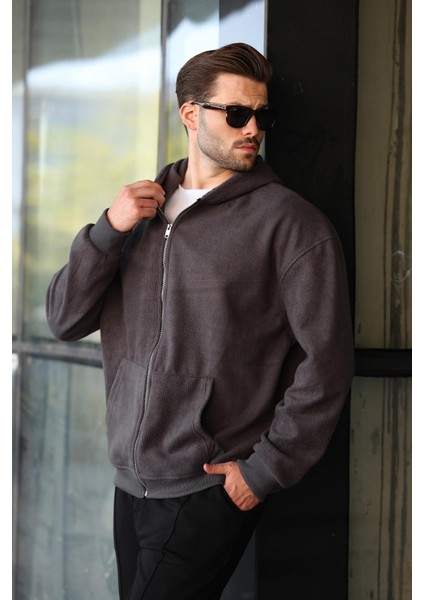 Füme Kapüşonlu Erkek Polar Hırka E7168