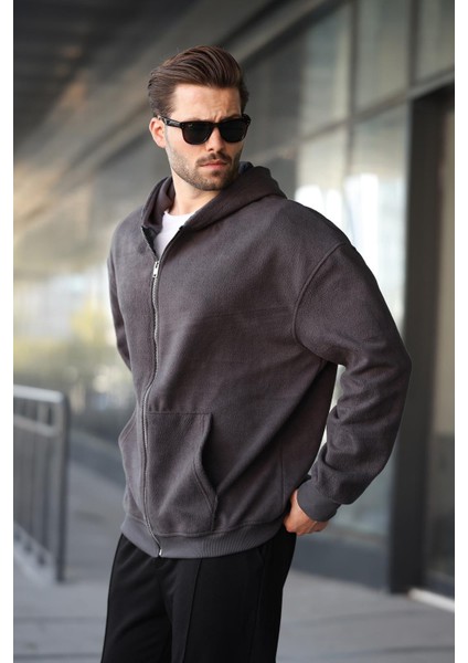 Füme Kapüşonlu Erkek Polar Hırka E7168 modelleri