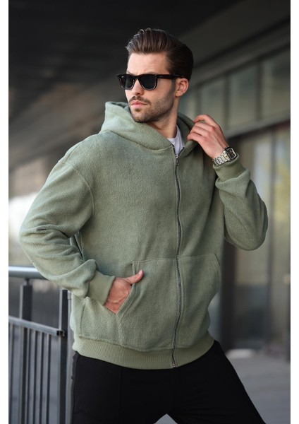 Haki Kapüşonlu Erkek Polar Hırka E7168