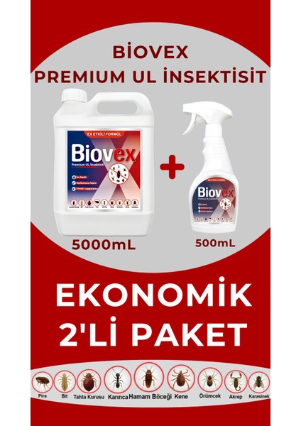 Premium Ul Haşere Ilacı Hamam Böceği, Tahta Kurusu, Karınca Kene Karasinek 5L+500ML