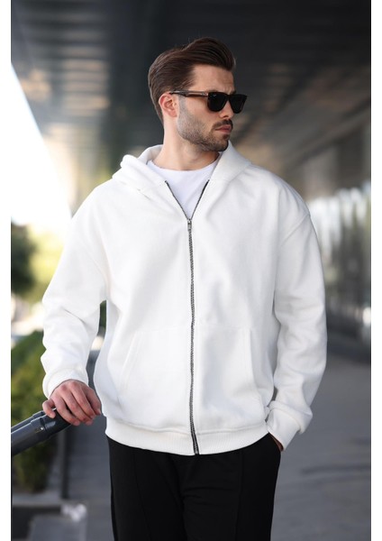 Ekru Kapüşonlu Erkek Polar Hırka E7168