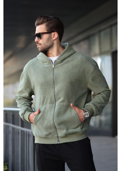 Haki Kapüşonlu Erkek Polar Hırka E7168 modelleri