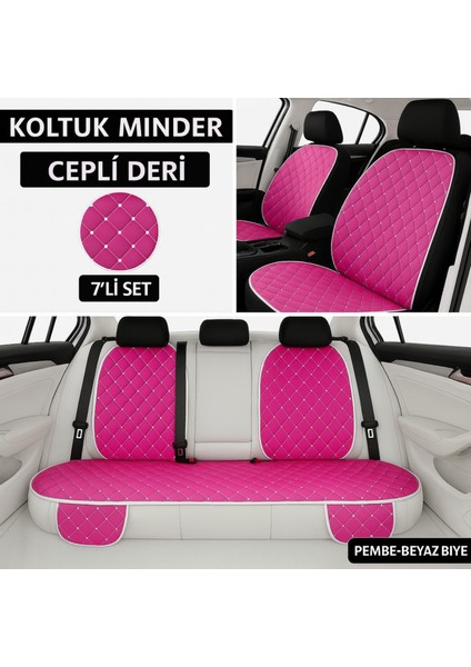 Chery Tiggo 7 Pro 2023–2024 Uyumlu 7 Parça Kapitone Araba Koltuk Minderi Deri Pembe - Kaymaz | Trobus